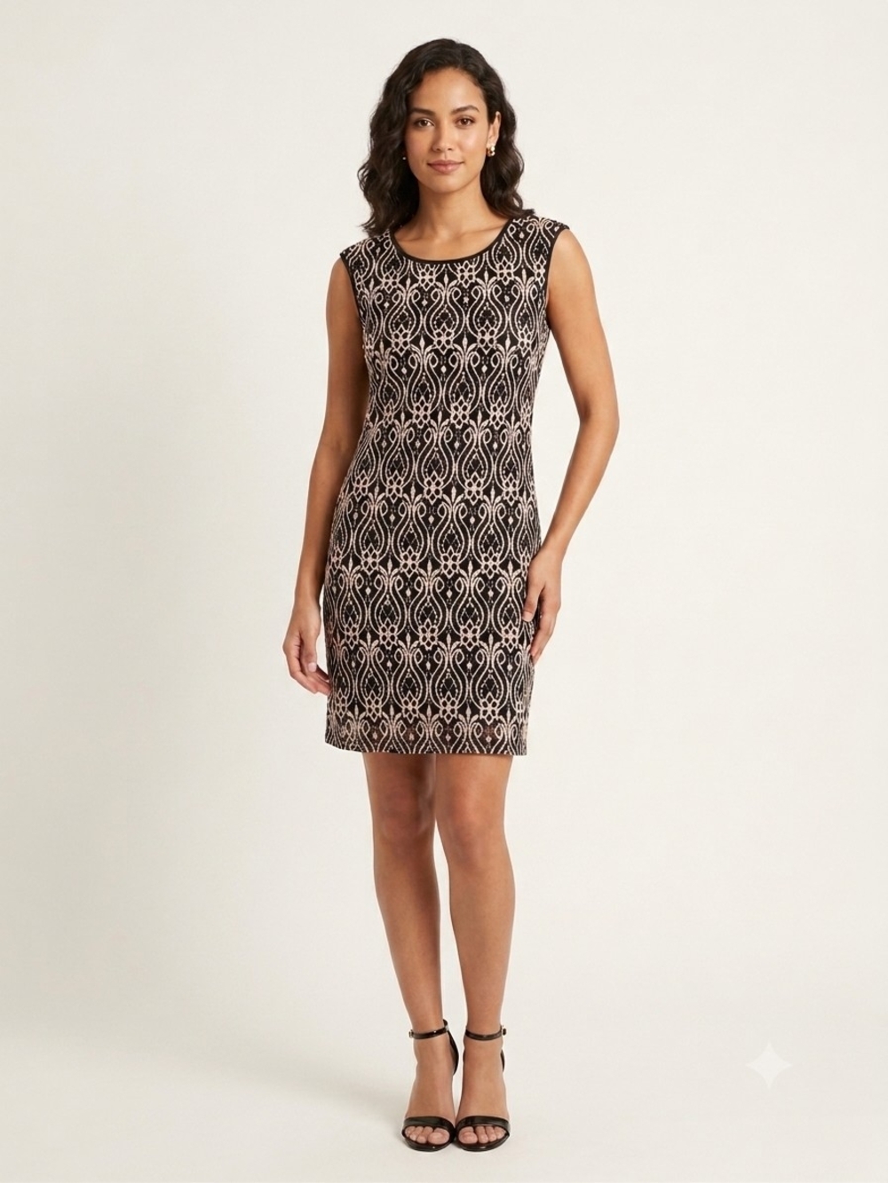 connected apparel Black Dress with Cream Lace Motif